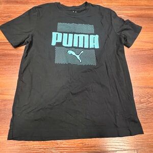 Puma Shirt Youth Size M Black Teal Tee Short Sleeve Kids Graphic Boys Kid